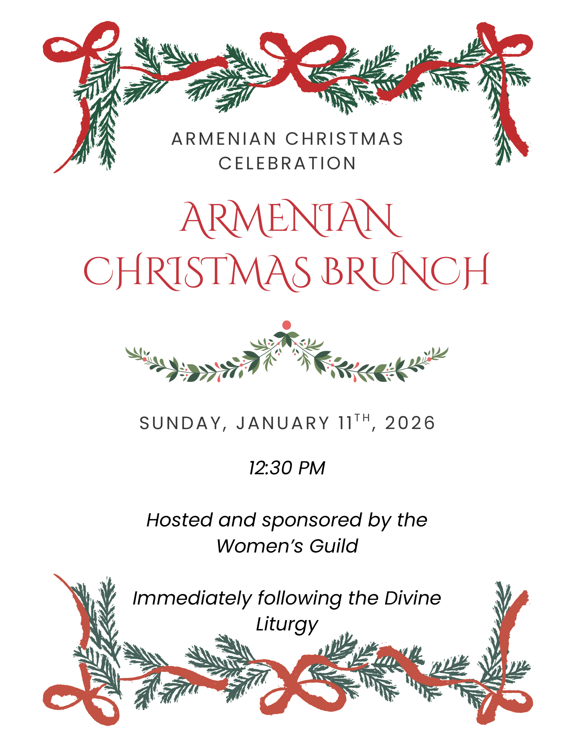 Armenian Christmas Brunch hosted and sponsored by the Women's Guild